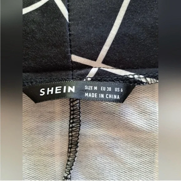 [Shein] Black and White Window Pane Plaid Pattern Wrap Blazer Size Medium - Picture 4 of 5